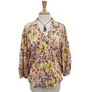 Lauren Conrad Womens Button‎ Up Floral Balloon Sleeve Blouse Size XL Multicolor